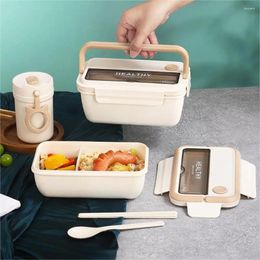 Dinnerware Plastic Lunchbox Portable Chopsticks Spoon Microwavable Containers Large Capacity With Foldable Handle Box Students