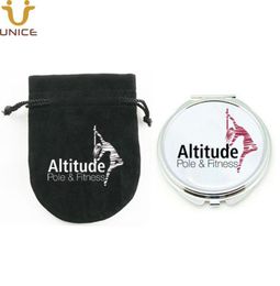 MOQ 100 PCS Customised Logo Cosmetic Compact Mirror With Gift Pouch Silver Round Pocket Makeup Mirrors Party Favors3014536