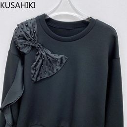 Women's Hoodies KUSAHIKI Chic Beads Bowknot Woman Sweatshirt Long Sleeve O-neck 2024 Spring Autumn Sweet Tops Causal Women Jumpers