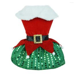 Dog Apparel Buttoned Christmas Pet Outfit Festive Clothes Santa Claus Dress Up Skirt Sparkling Sequin Hem For