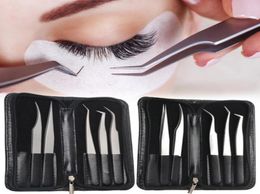 5pcs Stainless Steel AntiStatic Eyelash Tweezers Tool Kit With Leather Case Grafting Eyelash Extension Tweezers Eyebrow Forceps5600109