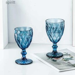 Wine Glasses 250ml Coloured Goblet Wine Water Glass Machine Pressed Clear Blue Pink Grey Glass Goblets Vintage Glass Cup YQ240105