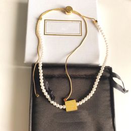 2024 Spring Luxury M Brand Square Cubic Designer Necklaces Top Grade 18K Gold Women Girl Pearl Valentines Day Engagement Love Letters Necklace Choker Jewelry Gift