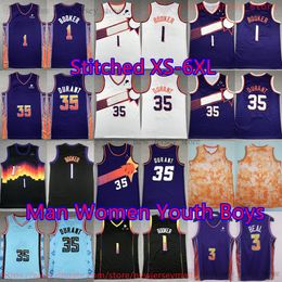 Custom S-6XL Basketball 35 Kevin Durant Jersey 2023-24 New City 1 Devin Booker Jerseys Stitched 3 Bradley Beal White Purple Retro Shorts Breathable Sports Shirts