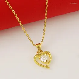 Pendants High Quality 24k Yellow Gold Korean Inlaid Zircon Heart Pendant Exquisite Necklace Ladies Wedding Engagement Party Jewellery