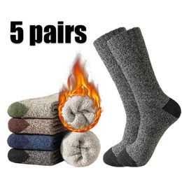 5 Pairs Winter Men's Socks Thick Thermal Sock Breathable Hiking Outdoor Sports Boot Warm Sox High Quality Comfortable Sokken 240108