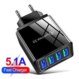 4 Port USB Quick Charger QC 3.0 Fast Wall Charger Adapter For IPhone 15 Samsung S24 Huawei Moto Android EU UK US Plug