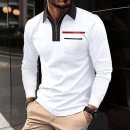Klasyczna odzież męska koszula polo haftowane logo luksusowa koszulka projektant mody swobodny trend swobodny klapa oddychająca moda z długim rękawem