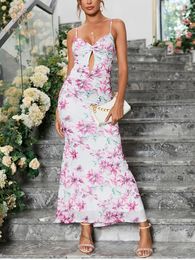 Casual Dresses HTZMO Sexy Mesh Floral Camis Long Dress Fashion Hollow Out High Waist Robe Double Layers Elastic Vestidos Party Evening