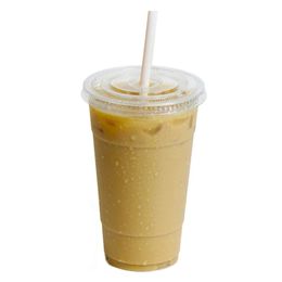 700ml 24 ozClear Plastic Cups With Lids for Iced Cold Drinks Coffee Tea Smoothie Bubble Boba Disposable Large Size 240108