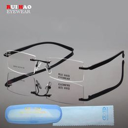 Unisex Rimless Eyeglasses Frame Men Rectangle Business Optical Glasses Super light Spectacle Rui Hao Eyewear Brand 240109