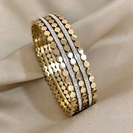 Bangle Fashion Layered Inlaid Rhinestone Stainless Steel For Women Unique Design Gold Silver Color Bracelets Bangles Waterproof