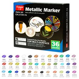 Dual Tip 36 Colors Permanent Metallic Marker Pen for Card Making Rock Painting Album Metal Wood Ceramic Glass Medium Brush Tip 240108