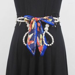 Belts Women's Runway Fashion Pearl Knitted Silk Cummerbunds Female Dress Corsets Waistband Decoration Narrow Belt R713