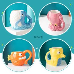 Mugs Creative 3D Whale Mugs Marine Animal Seahorse Ceramic Milk Octopus Coffee Cup Small Flower Pot Birthday Gift for Friends YQ240109