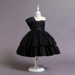 Girl Dresses Princess Dress Runway Show Performance Birthday Flower Boy Piano Simple Ankle-Length Black One Shoulder Party Events