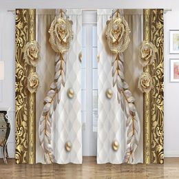 2pcs 3D Threedimensional Flower Pattern Curtain For Living Room Grommet Top Window Treatment Set for Study and Home Decor 240109