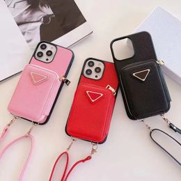 Designer Crossbody Phone Case For iPhone 15 Pro Max Cases Apple iPhone 14 13 12 Pro Max 15 Plus 13ProMax 11 Case Card Holder Coin Wallet Handbag Triangle P Mobile Cover