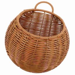 Planters Pots Imitation Rattan Hand-woven Storage Basket Wall Hanging Decorative Flower Pot Arrangement (semi-circular Brown) Home Field YQ240109