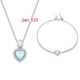 Custom Wholesale 925 Sterling Silver Love Heart Jewelry Sets Created Fire Opal Charm Bracelet Necklace Jewelry Set Wedding Gift