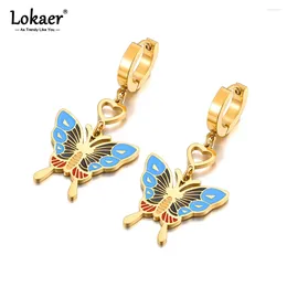 Hoop Earrings Enamel Butterfly Animal For Women Waterproof 18K PVD Gold Plated Stainless Steel Fashion E23244