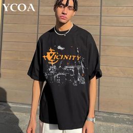 Men's T-shirt oversized retro Harajuku hip-hop street clothing Y2k graphic black summer short sleeved cotton top T-shirt printed clothing 230711