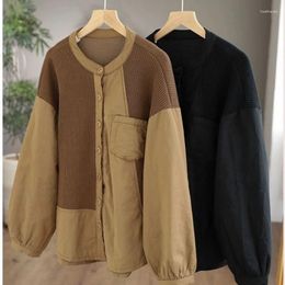 Ethnic Clothing Patchwork Knitted Cotton-Padded Clothes Retro Autumn And Winter Loose All-Matching Slimming Short Quilted Solid Color Coat