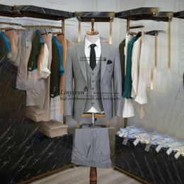 Men's Suits Formal Grey Men Peaked Lapel Groom Wedding Tuxedos Slim Fit Business Male Prom Blazers Hombre 3 Pieces Sets Costume Homme