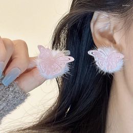 Stud Earrings Trendy Black Pink Mink Fluffy Hairball Autumn Winter Korean Jewellery Geometric Butterfly Charm For Women