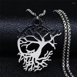 Pendant Necklaces Witchcraft Moon Tree Of Life Stainless Steel Necklace Silver Color Crescent Pendants Women Jewelry Kolye N3087