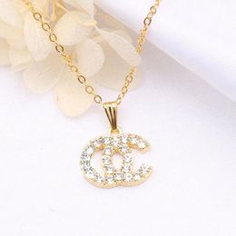 Necklaces Simple Designer Brand Double Letter Pendant Necklaces Chain Gold Plated Crysatl Rhinestone Sweater Newklace for Women Wedding Jewe