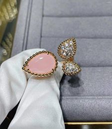 Cluster Rings Vintage Gold Plated Zircon Pear Ring Party 925 Sterling Silver Crystal Water Drop For Women Pink Gemstone Jewelry Wedding