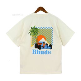 D74G 2KGA Designer Mens Women t Shirts Rhude Summer Street Fashion Leisure Loose High Quality Cottons Print Beach s Trend Couple Tops Clothing Size