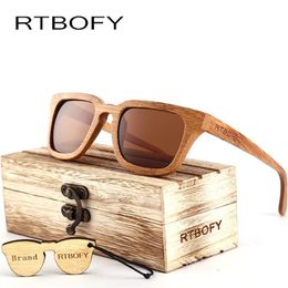 RTBOFY 2017 Wood Sunglasses Men Square Bamboo Sunglasses Vintage Wood HD Lens Frame Handmade Sun Glasses For Men Eyewear Oculos206i