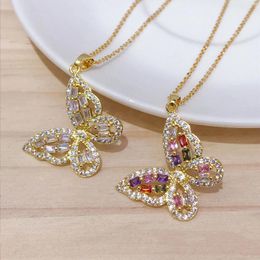 Pendant Necklaces Women's Necklace Butterfly Dragonfly Insect Colourful Crystal Zircon Plated 18k Gold Original Fashion Jewellery