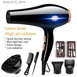 Hair Dryers New Professional Hair Dryer Home Dormitory Blue Light Negative Ion Fast Drying High Power Cold And Hot Silent Hair Dryer Q240109