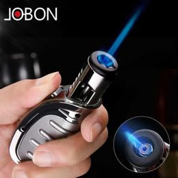 Jobon Metal Creative Blue Flame Lighter Outdoor Windproof No Gas Inflatable Lighter Suitable for Cigar Kitchen BBQ Ignition