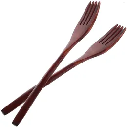 Forks Japanese Wooden Ins Style Acacia Large Hand-made Salad Mixing Cooking El Supplies Tableware 2pcs (log Color) Pasta
