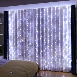 1pc 118x118inch/300LED USB Copper Wire Curtain Lights, 8 Modes Remote Control String Lights, For New Year Christmas Bedroom Party Wedding Home Garden Wall Home Decor.