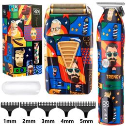 Professional Barber Hair Clipper Rechargeable Graffiti Electric Finish Cutting Machine Beard Trimmer Shaver Cordless Work 240110