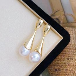 Dangle Earrings RY2024 Fine Jewelry 925 Sterling Silver Round 10-11mm Nature Fresh Water White Pearls Drop Present