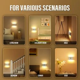 1pc LED Smart Sensor Night Light, Wireless USB Rechargeable Sensor Wall Light, With Motion Sensor, Upper And Lower Glow Protect Eyes Suitable