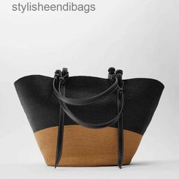 Shoulder Bags New str woven Colour stitching basket bag large capacity hand-woven bag female fashion seaside vacation beach Shoulder bagstylisheendibags