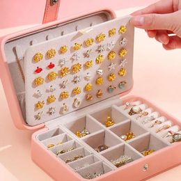 Portable Jewellery Box Jewellery Organiser Display Travel Jewellery Case Boxes Button Leather Storage Earring Ring Holder 240109