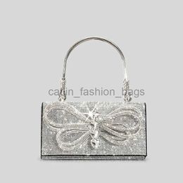 Totes Luxury Diamonds Bow Evening Bag Designer Rhinone Women Handbags Shinny Chains Shoulder Crossbody Small Box Party Pursescatlin_fashion_bags