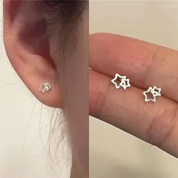 Stud Earrings Korean Fashion Hollow Star Mini S925 Silver Needle Exquisite Hypoallergenic Small Ear Studs Women Party Jewelry