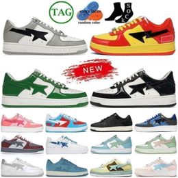 2024 Bapestars Sapatos Designers Sapatos Preto Branco Azul Plataforma Patente Sk Couro Verde Multi Split Azul Marrom Marfim Treinadores Snea Venda Quente