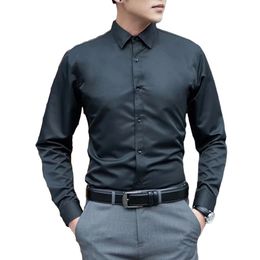 Men's Formal Business Shirts And Blouses Solid Color Long Sleeve Slim Casual Party Shirt Top Clothing Male 240109