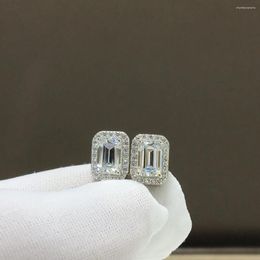 Stud Earrings Geoki 925 Sterling Silver Total 2 Ct Perfect Cut Passed Diamond Test D Colour Emerald Shape Moissanite Luxury Jewellery