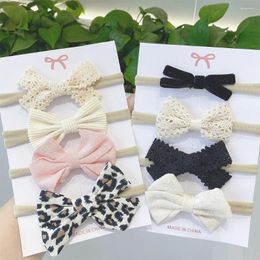 Hair Accessories 4Pcs/set Cotton Linen Leopard Printed Bow Baby Headband For Girls Born Headbands Lace Bands Turban Kids